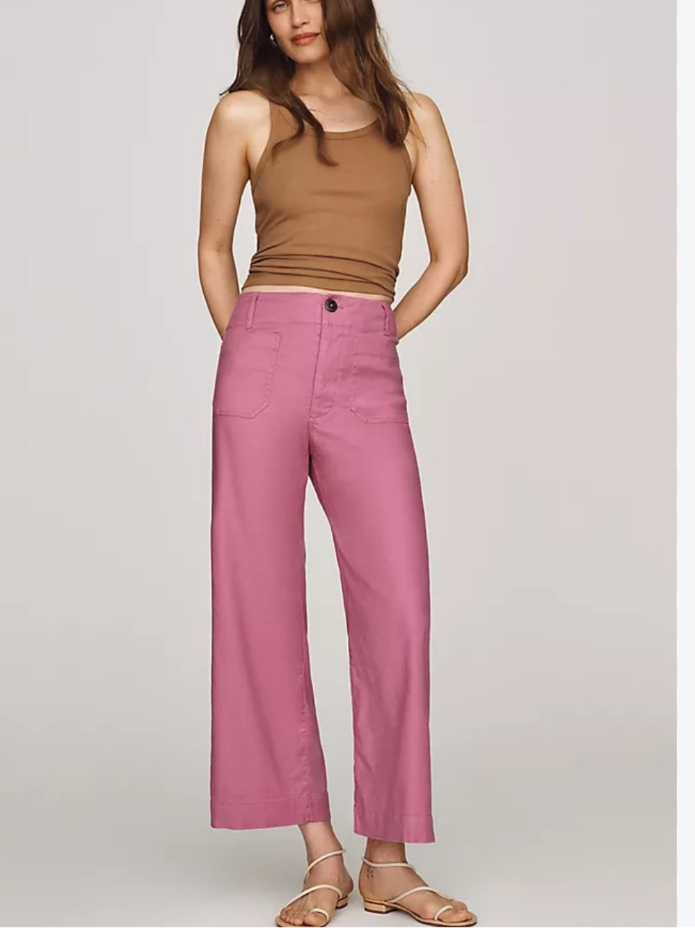 NWT Anthropologie Maeve Colette Linen Stretch High Rise Wide Leg Pants 27 Pink